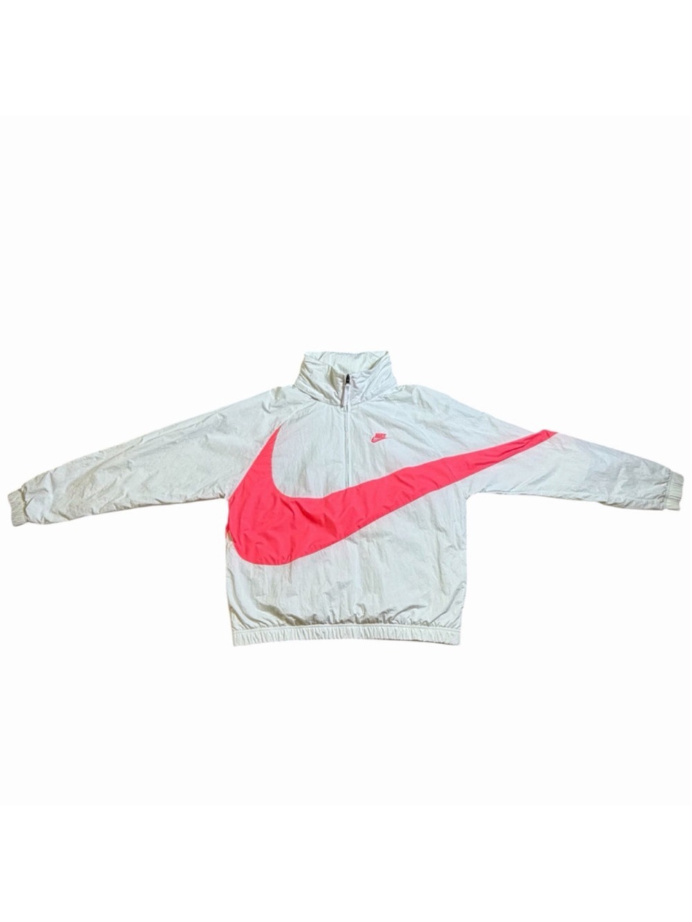 Vintage 90’s Nike Big Swoosh Anorak Windbreaker Jacket Hoodie White Pink Small
